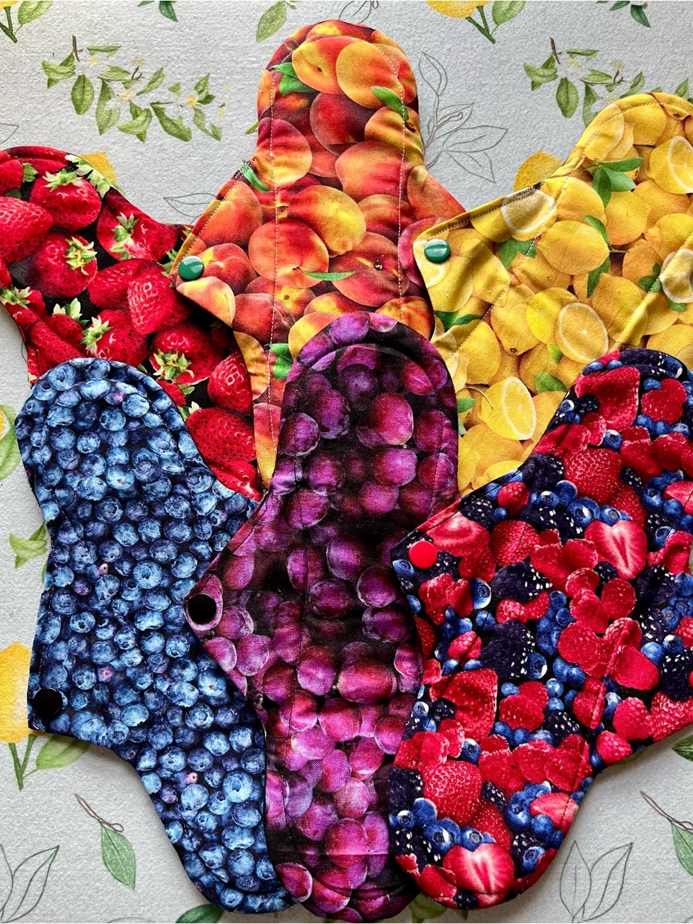 Washable Extra Heavy Period Fruit Print Reusable Cloth Pads -with PUL